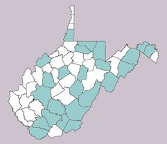 Bassareus mammifer range map, West Virginia