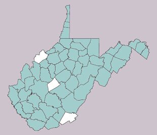 Sumitrosis inaequalis range map, West Virginia