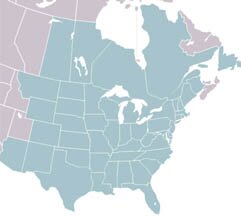 Bittacomorpha clavipes, range map, Canada and US